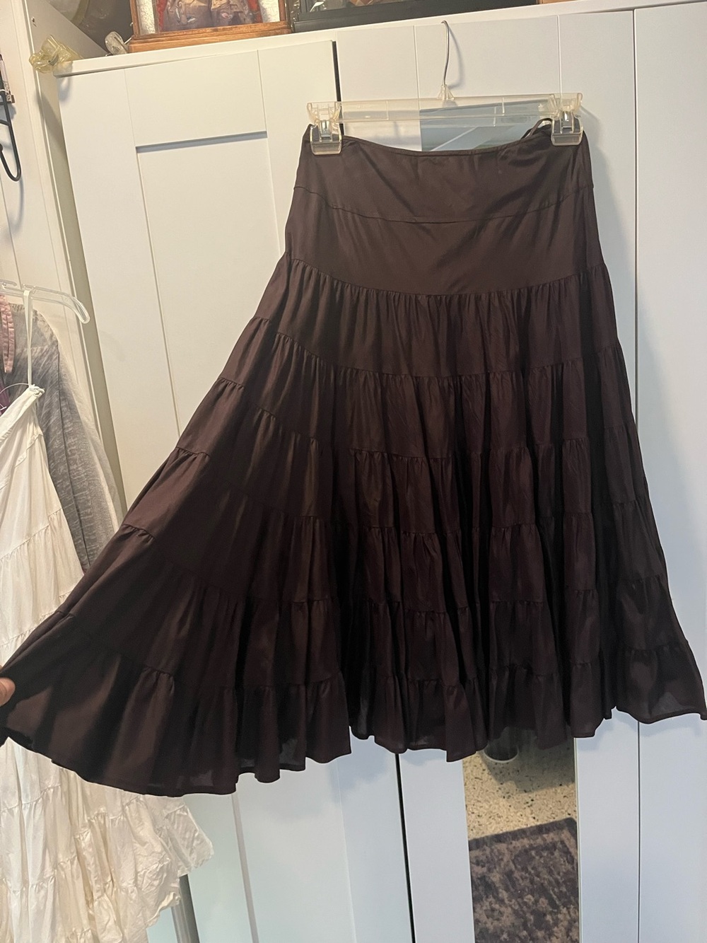 NWOT INC INTERNATIONAL Women's CHOCOLATE BROWN Tiered Maxi Skirt*Lined Size 4